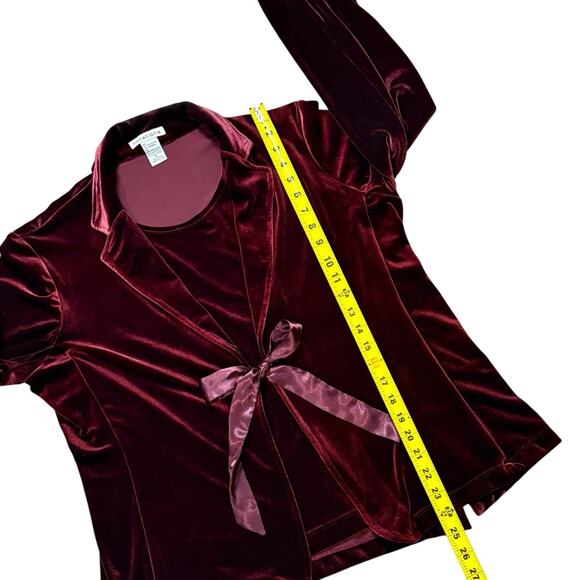 VTG Notations Womens Red Velvet Stretch Satin Tie Front Jacket Built-In Cami XL - Picture 9 of 11
